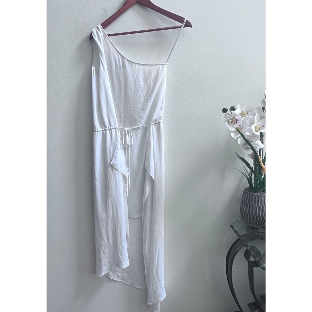 Express One Shoulder Asymmetric Wrap Formal Midi Dress XXS White Goddess NWT‎